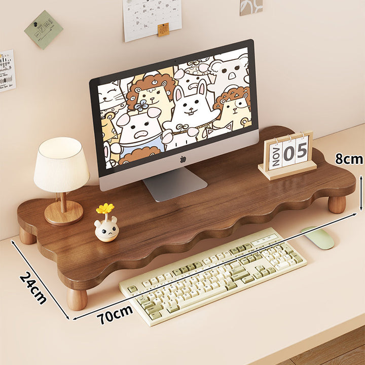 Solid Wood Monitor Riser with Tiered Desk Organizer and Cable Management