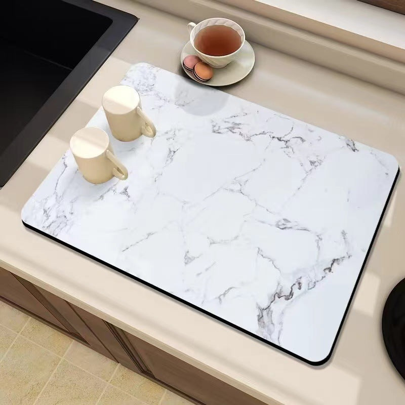 Marble-Inspired Kitchen Counter Mat