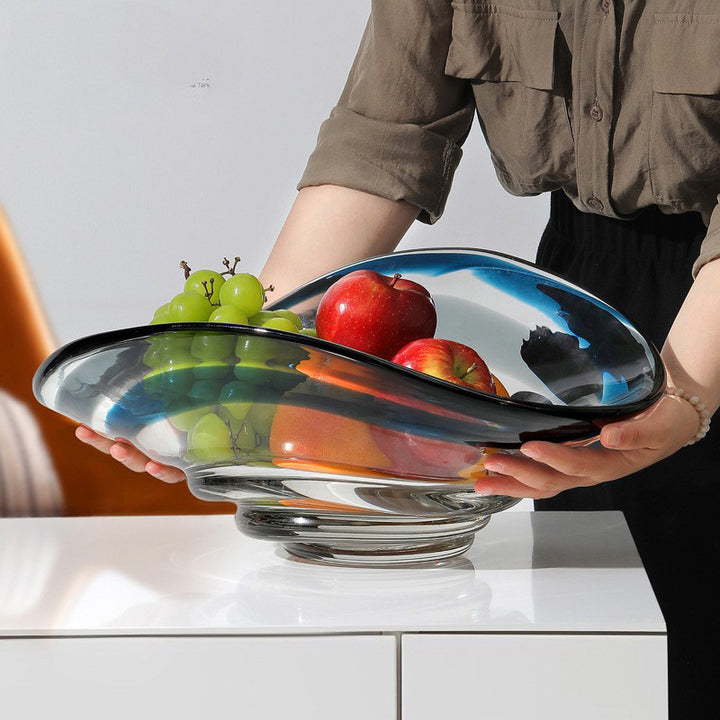 Sculptural Blown Glass Wave-Edged Decorative Centerpiece Bowl