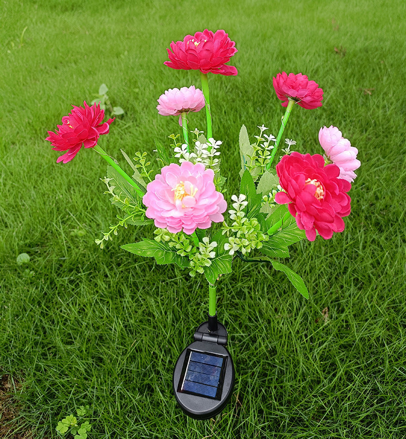 Solar-powered decorative garden stele with lifelike ranunculus bouquet