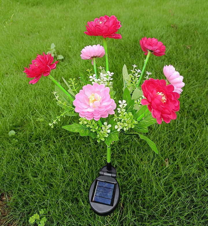 Solar-powered decorative garden stele with lifelike ranunculus bouquet
