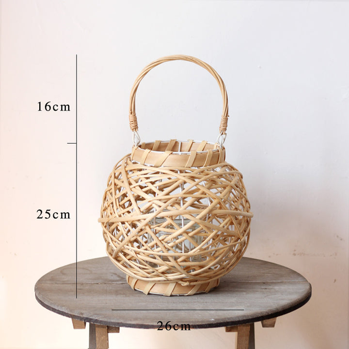 Decorative lantern made of woven natural material