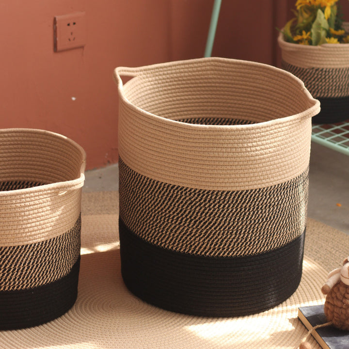 Modern storage basket with gray knit pattern