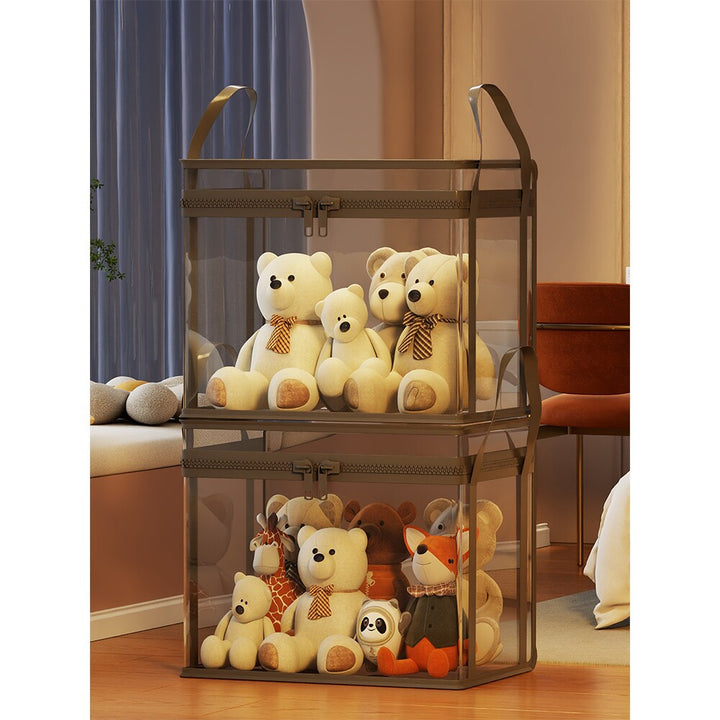 Transparent Zippered Foldable Storage Box with Reinforced Carry Handles