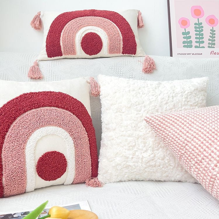 Textured Boho Rainbow Throw Pillow