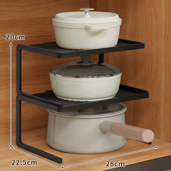 Double-Level Compact Cabinet Pot and Lid Organizer Shelf