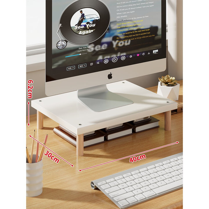 Elevated Wooden-Leg Monitor Riser with Under-Shelf Storage