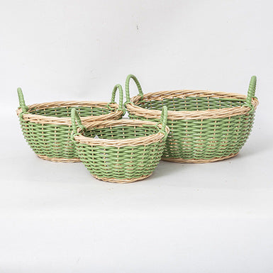 Braided storage basket with decorative cotton handles