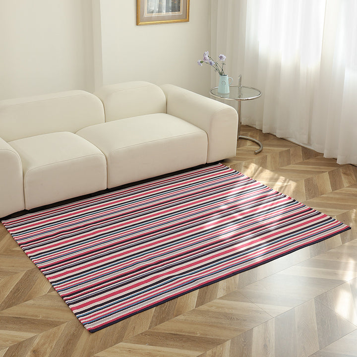 Striped flat woven carpet for living room with low pile and modern striped pattern