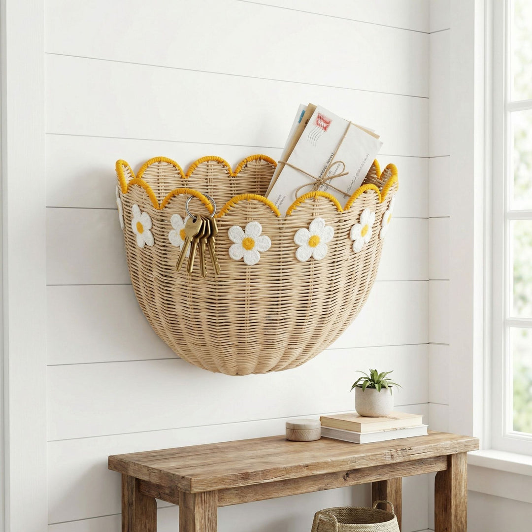 Wall basket with floral pattern