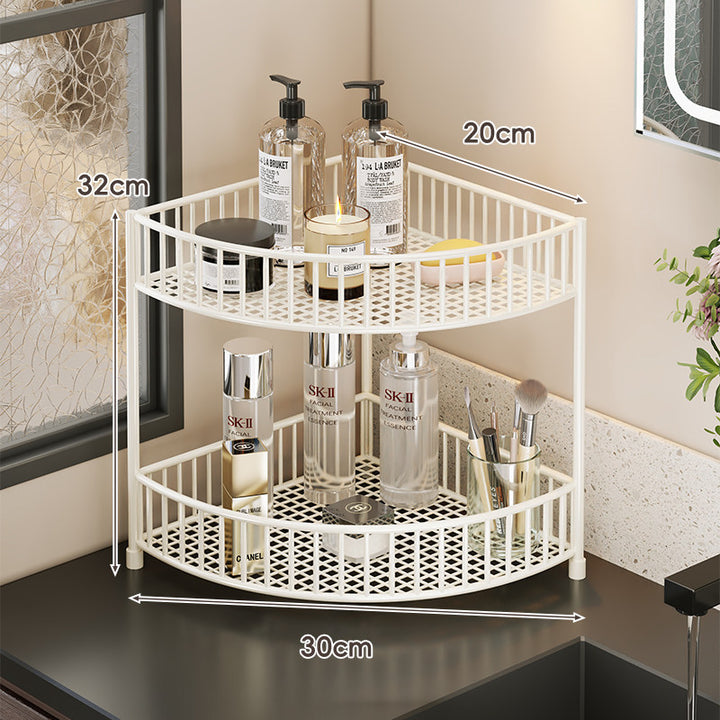 Corner Space-Saving Three-Tier Ventilated Mesh Storage Rack for Bathroom and Vanity