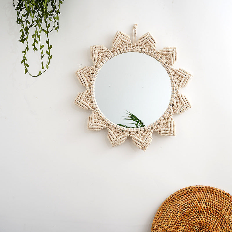 Decorative Macramé Wall Mirror with Floral Design