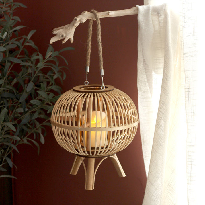 Stylish hanging lamp made of natural material