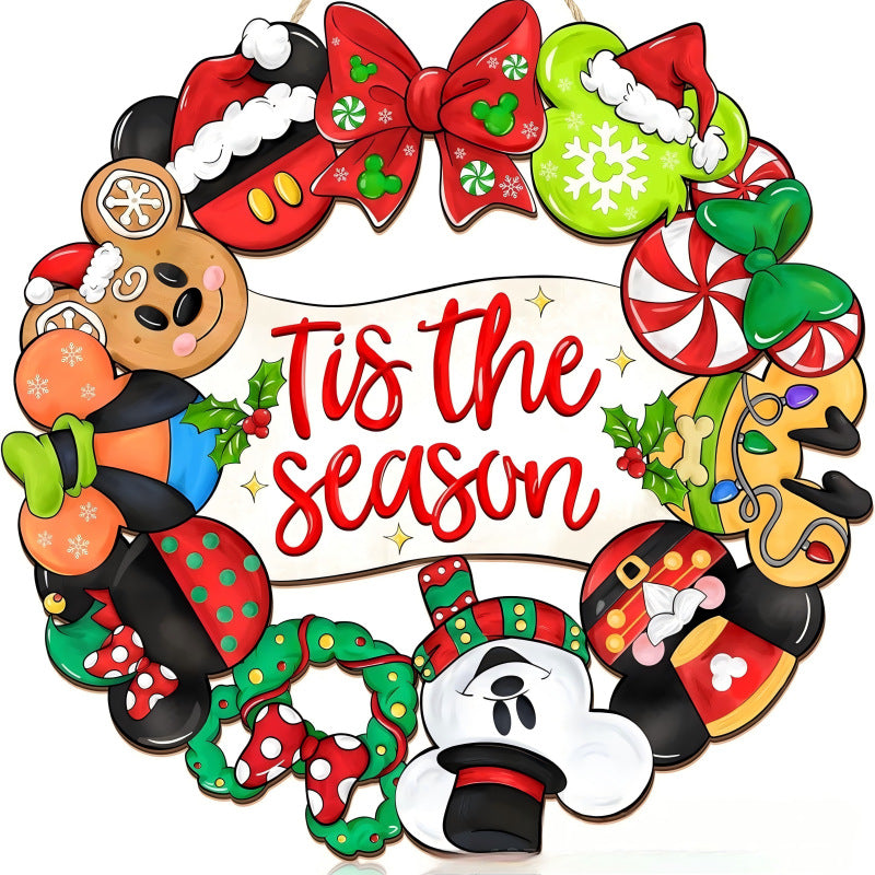 Decorative wooden sign with winter motifs