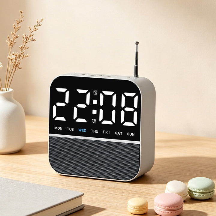 Digital clock radio with temperature display