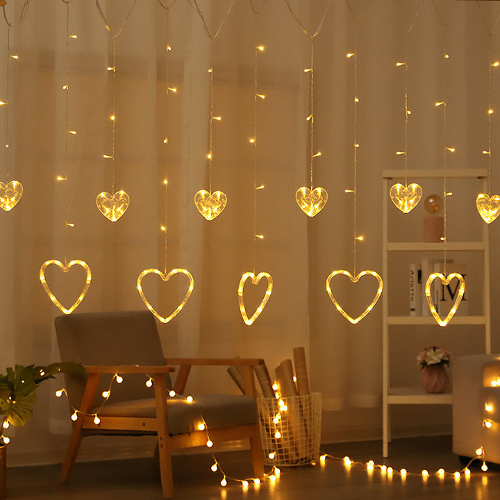 LED Acrylic Hanging Christmas Curtain Light Set with Reindeer Tree Bell and Star Ornaments