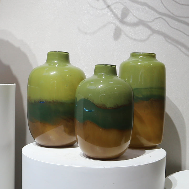 Hand-Blown Gradient Tall Ceramic Decorative Vase with Narrow Mouth