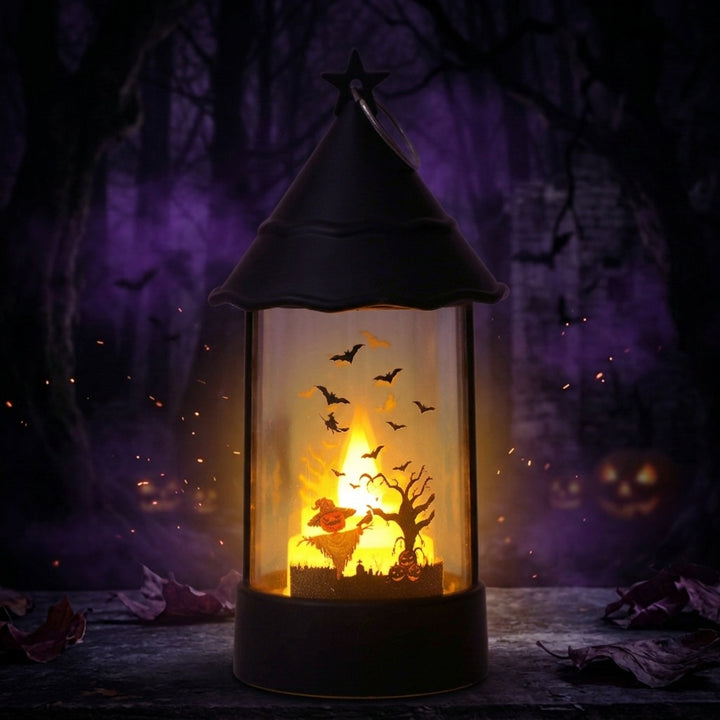 Halloween LED Lantern with Animated Haunted House Diorama