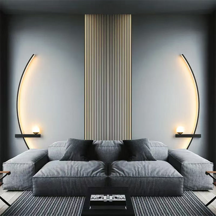 Curved LED ambient wall lamp with integrated shelf