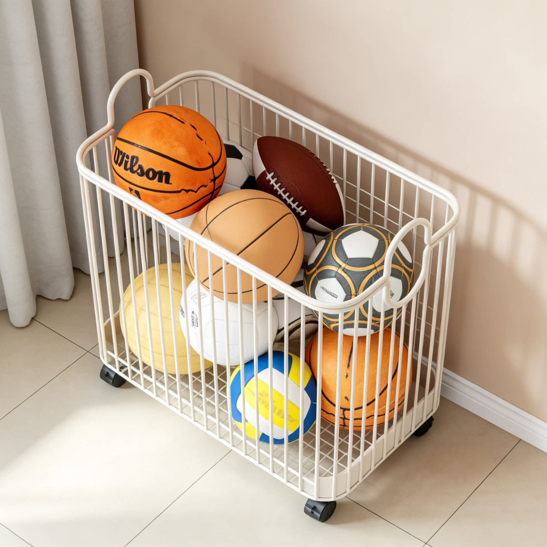 Rolling Vertical Fitness Storage Cart with Handle Hooks and Locking Casters