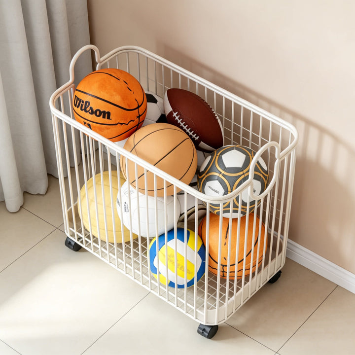 Rolling Vertical Fitness Storage Cart with Handle Hooks and Locking Casters