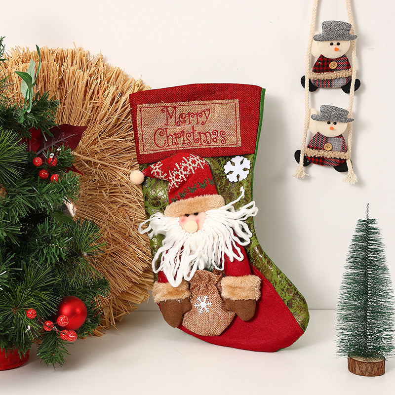 Festive Christmas stocking with loving Santa motifs
