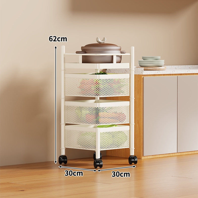 Narrow Corner Rolling Mesh Pantry Organizer Cart with Multi-Tier Deep Ventilated Baskets and Locking Casters