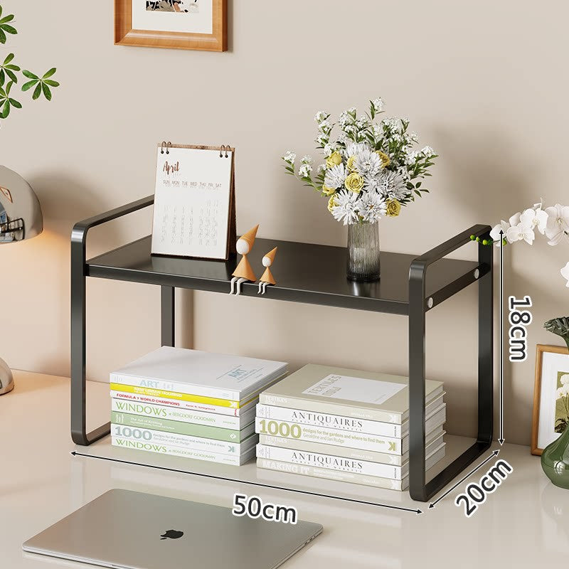 Compact Metal Stacked Desk Shelf Organizer with Open Frame Elevated Display