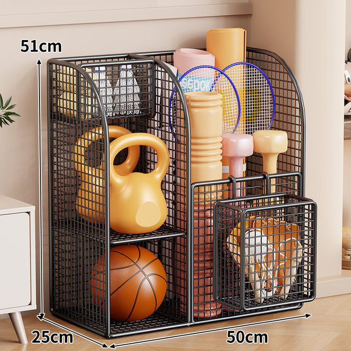 Rolling Mesh Sports Gear Storage Cart with Multi-Compartment Organizers and Locking Casters