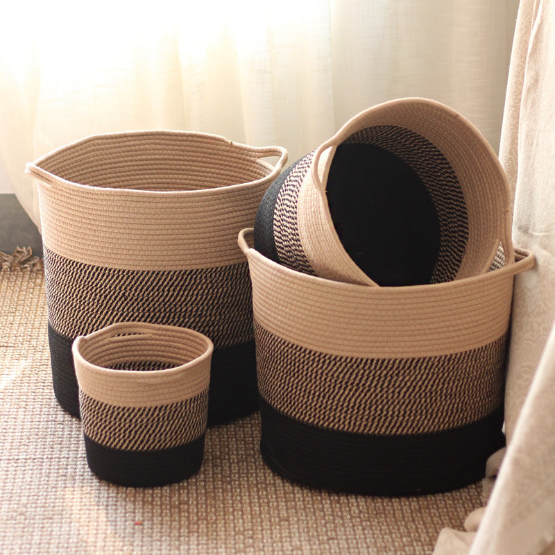 Modern storage basket with gray knit pattern