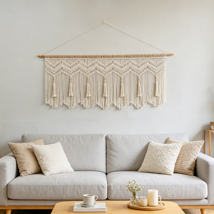 More elegant macramé wall hanging with artistic fringes and geometric patterns