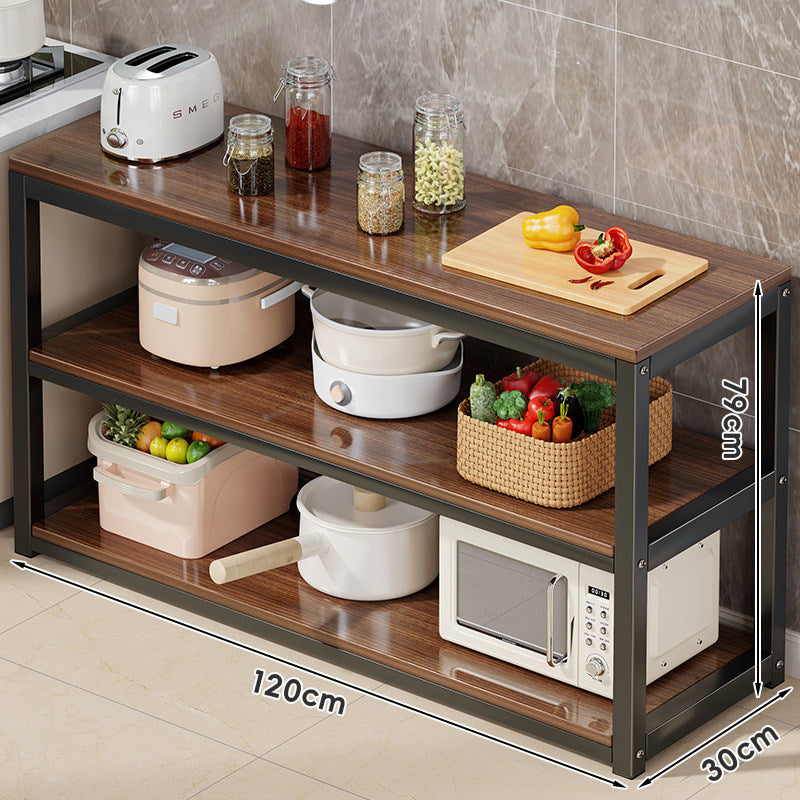 Triple-Layer Metal Frame Kitchen Countertop Organizer Shelf with Woodgrain Boards