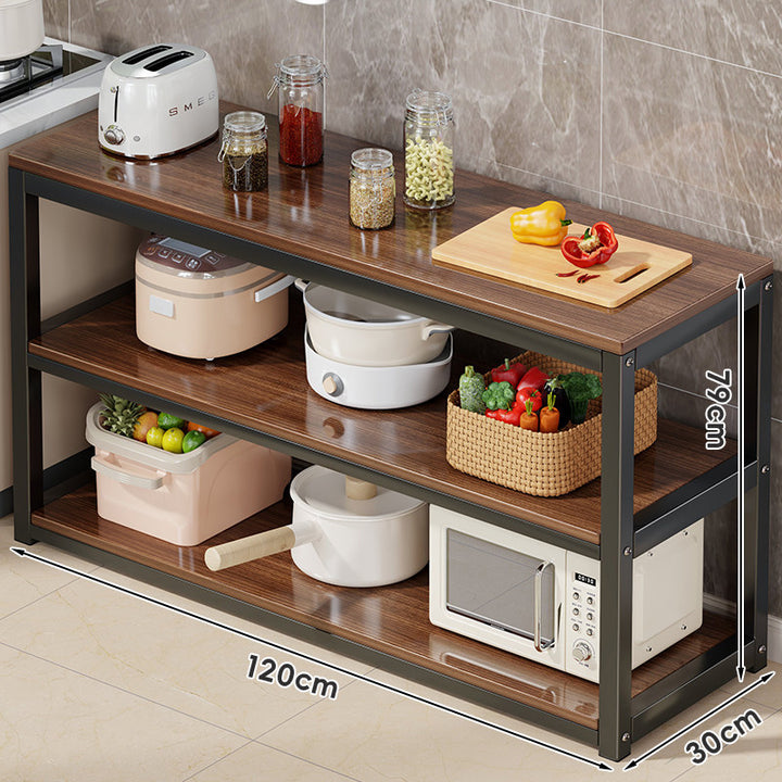 Triple-Layer Metal Frame Kitchen Countertop Organizer Shelf with Woodgrain Boards