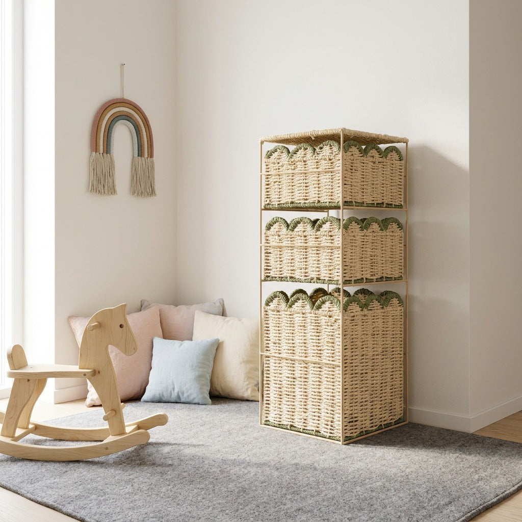 Stylish storage system with woven baskets