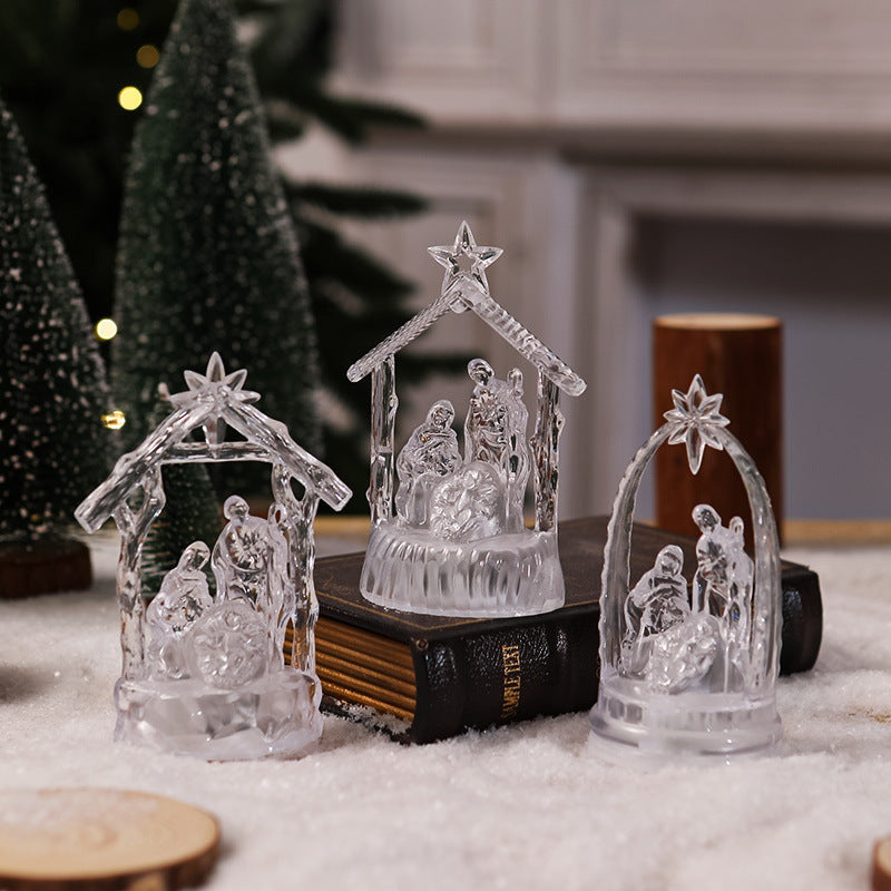 Illuminated Christmas nativity scene with LED effects