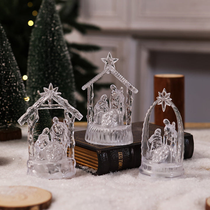 Illuminated Christmas nativity scene with LED effects