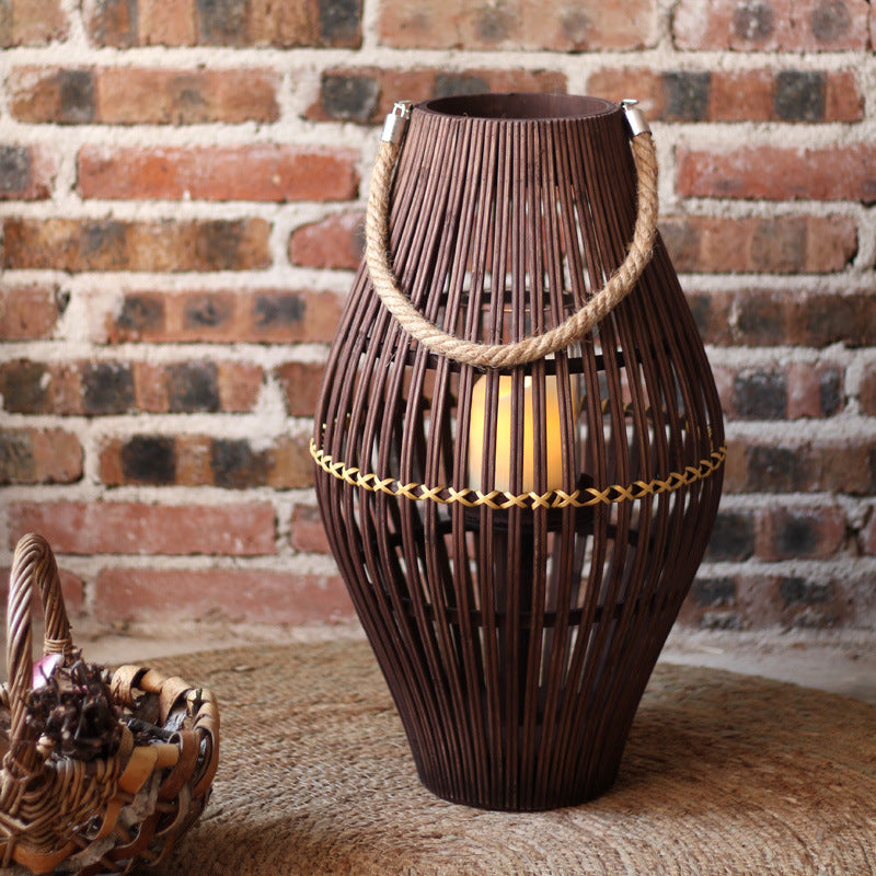 Stylish lantern made of rattan with wooden frame