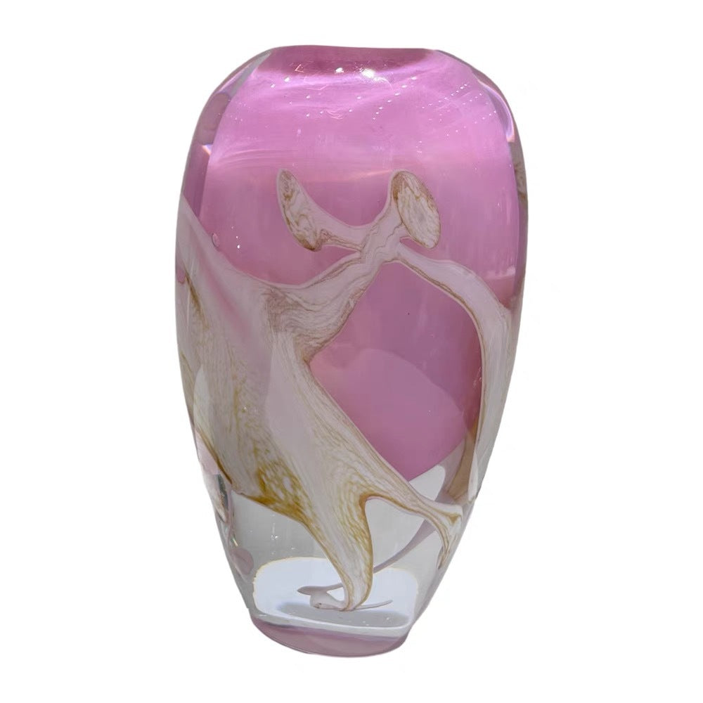Hand-Blown Art Glass Decorative Bud Vase with Encased Organic Swirl and Clear Base