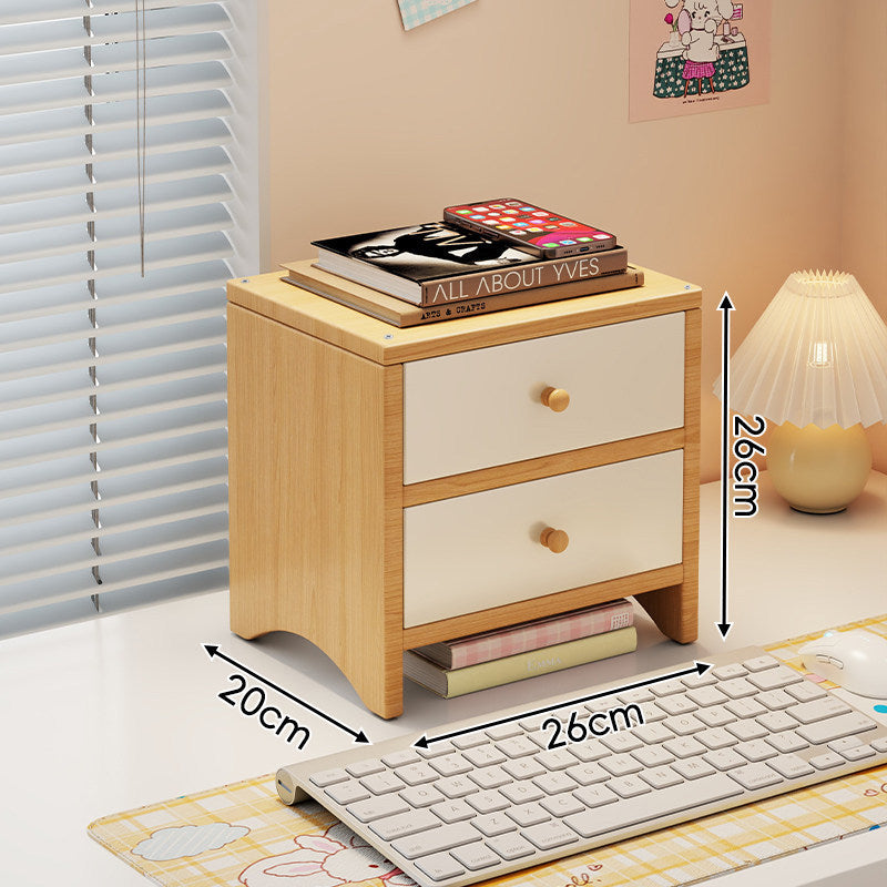 Wooden Monitor Riser with Twin Drawers and Under-Keyboard Storage