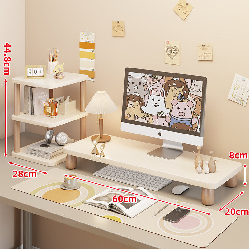 Low-Profile Ergonomic Wooden Desktop Monitor Lift with Under-Shelf Keyboard Storage