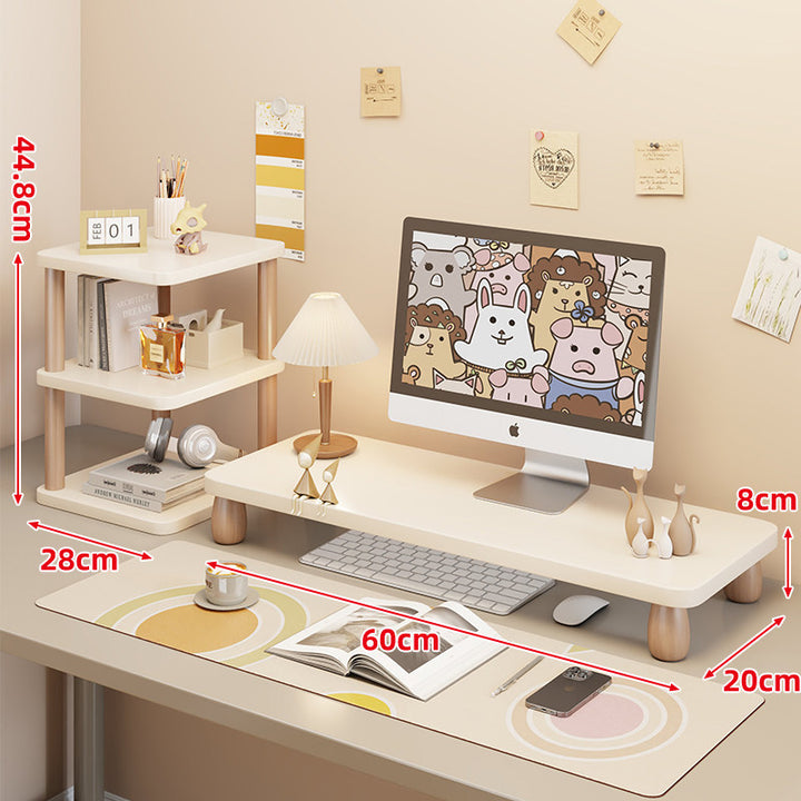 Low-Profile Ergonomic Wooden Desktop Monitor Lift with Under-Shelf Keyboard Storage