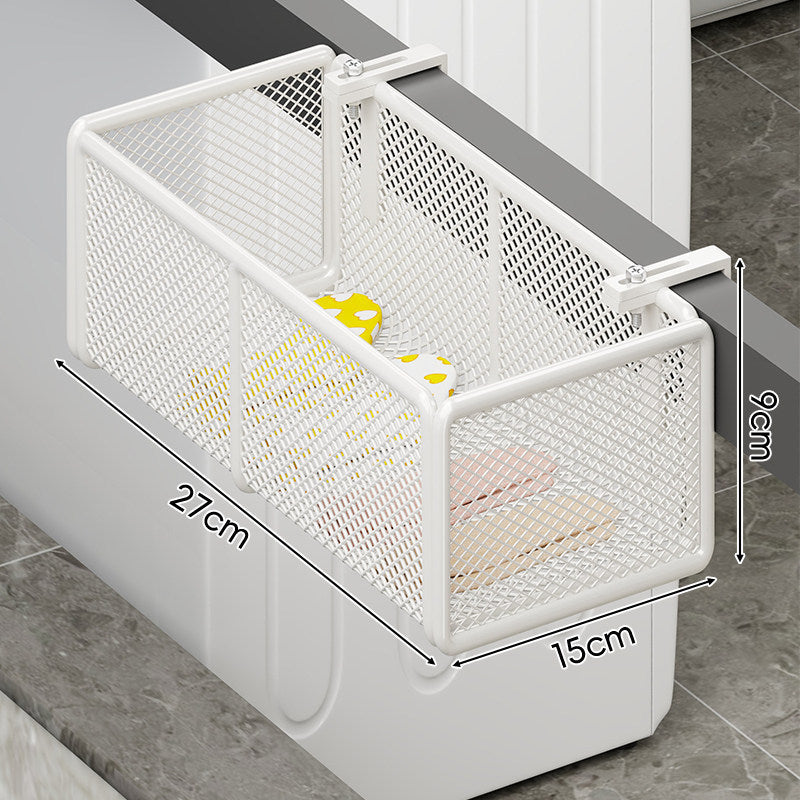 Over-Cabinet Mesh Hanging Storage Basket with Integrated Hooks and Drainable Metal Grid