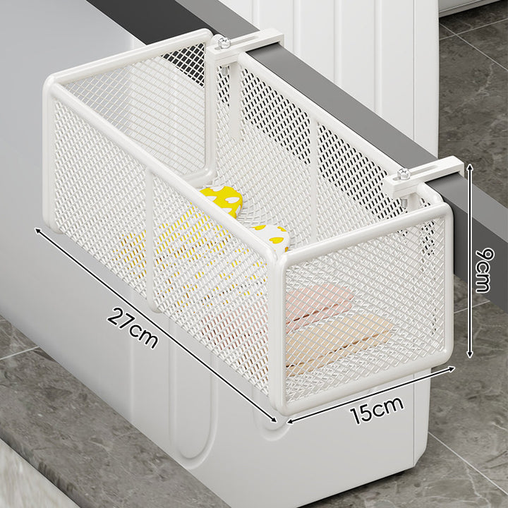 Over-Cabinet Mesh Hanging Storage Basket with Integrated Hooks and Drainable Metal Grid
