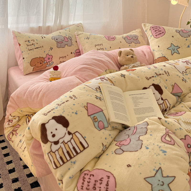 Soft Plush Cartoon-Themed Duvet Cover Set