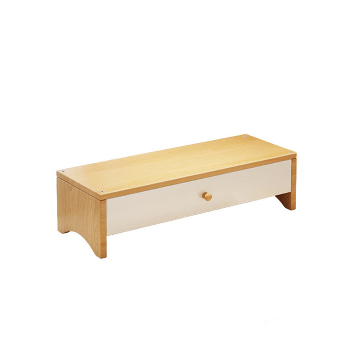 Wooden Monitor Riser with Twin Drawers and Under-Keyboard Storage