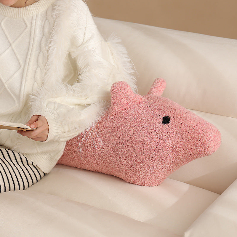 Handmade cuddly toy and decorative pillow in capybara shape made of bouclé plush