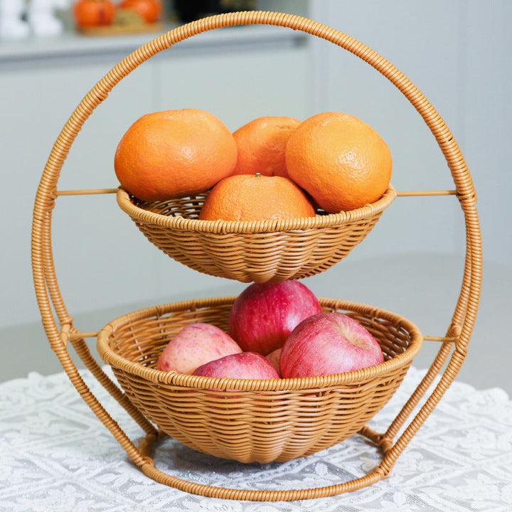 Rustic Two-Tiered Woven Fruit Stand