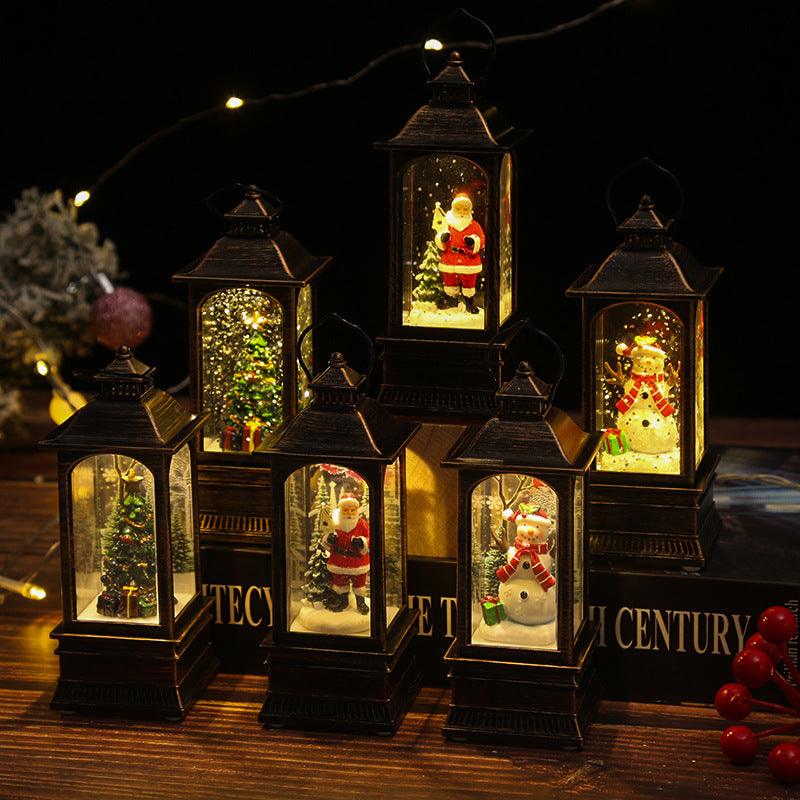 Nostalgic Christmas lantern with glowing snowman