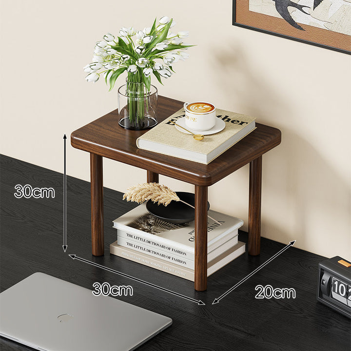 Compact Solid Wood Elevated Desk Display Stand with Under-Shelf Storage and Rounded Leg Design