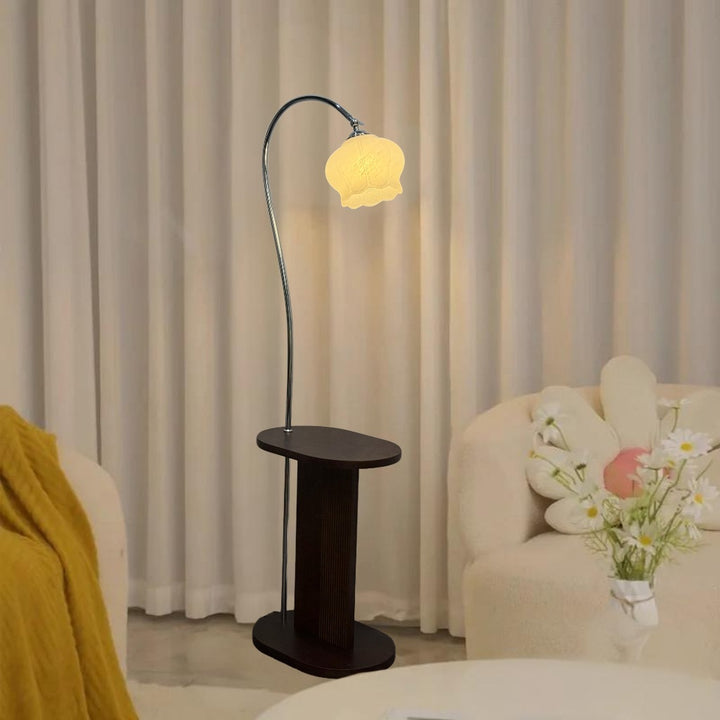 Modern arch floor lamp with integrated side table